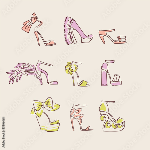 collection of woman shoes vector illustration
