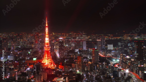 4K Wide aerial time-lapse shot of Tokyo Tower at night, Japan. Full resolution at 4096x2304, easily scalable to Cinema 4K, UHD and HD.