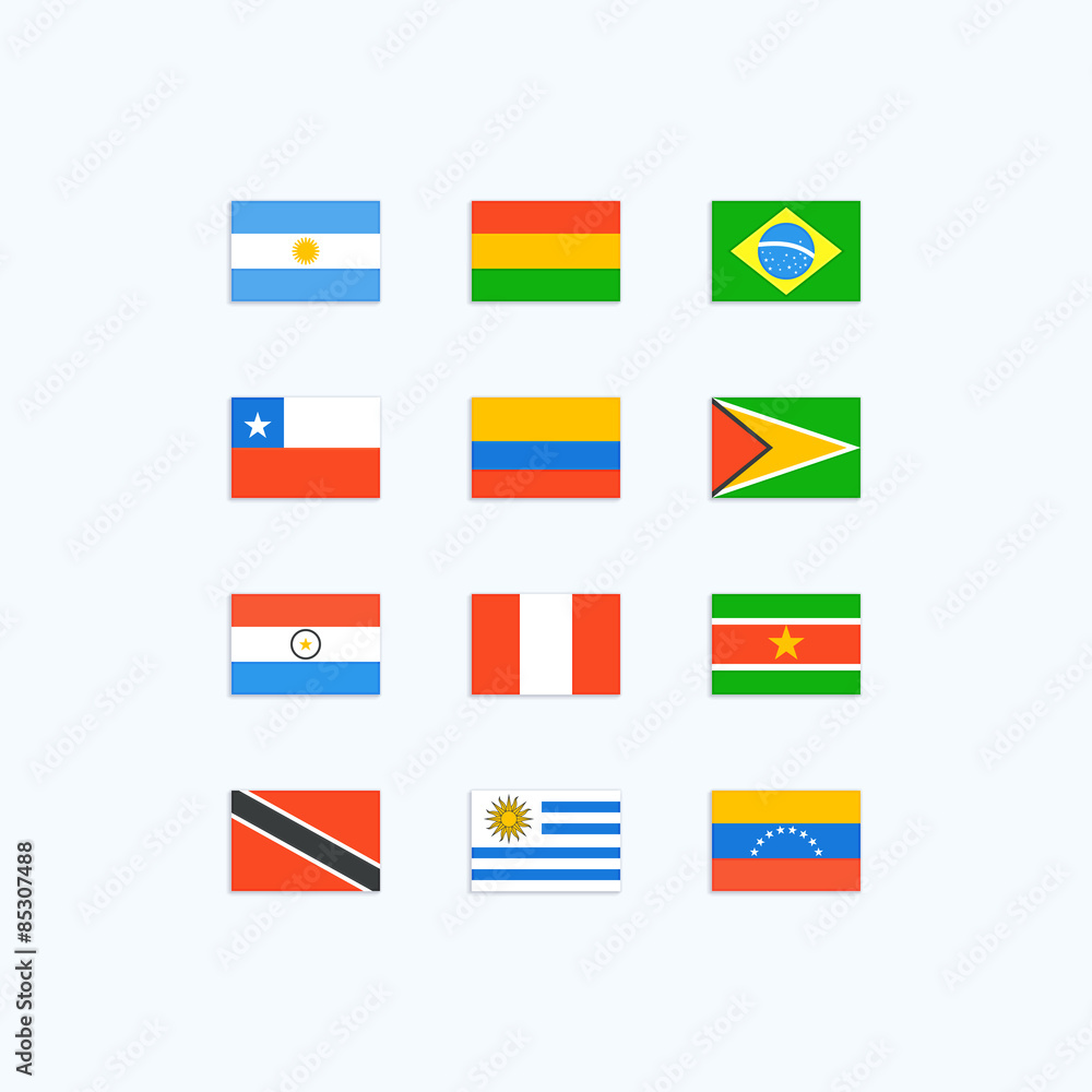 South American Country Flags. Vector icons set South American Country Flags. Vector icons set