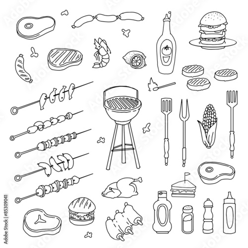 hand drawn barbecue related item set