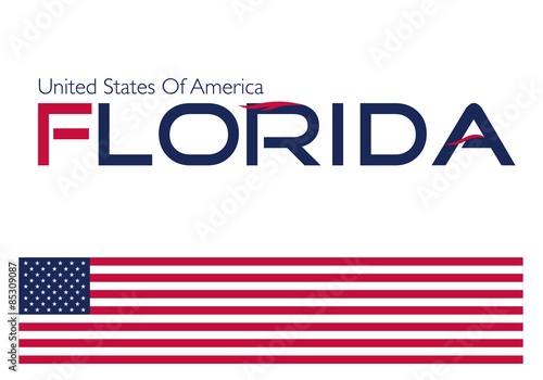 Florida typography with united states of America flag on white background