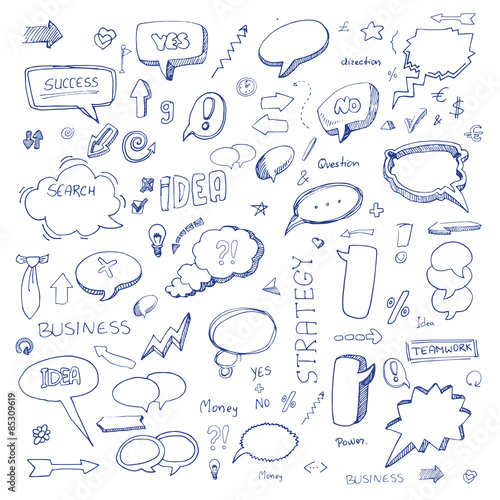 Hand drawn freestyle doodles, arrows and icons set
