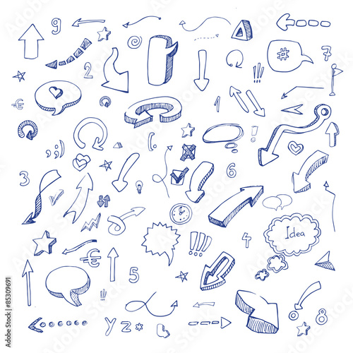 Hand drawn freestyle doodles  arrows and icons set