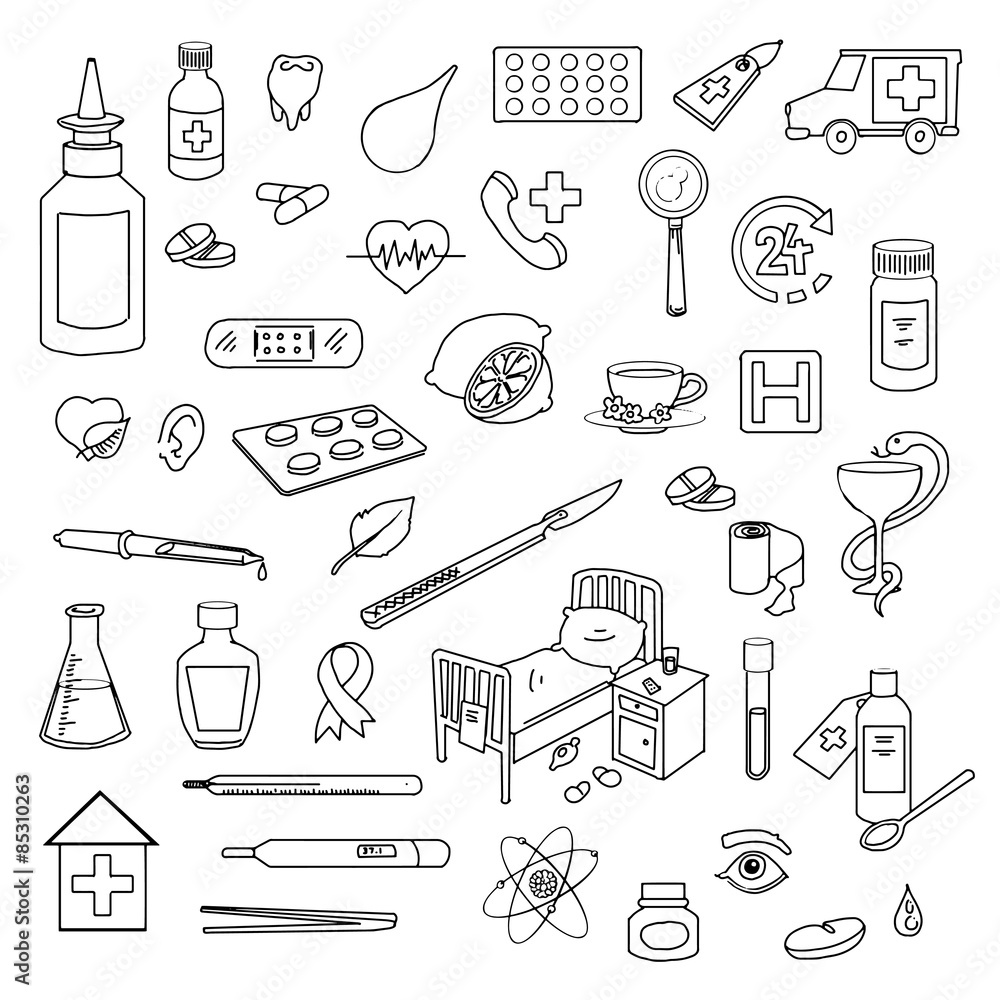 Set of hand-drawn medical doodles Set of hand-drawn medical doodles