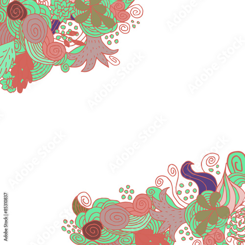 Hand drawn floral vector doodle corner card design