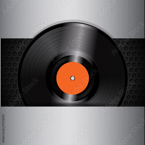 vinyl record on brushed metallic background