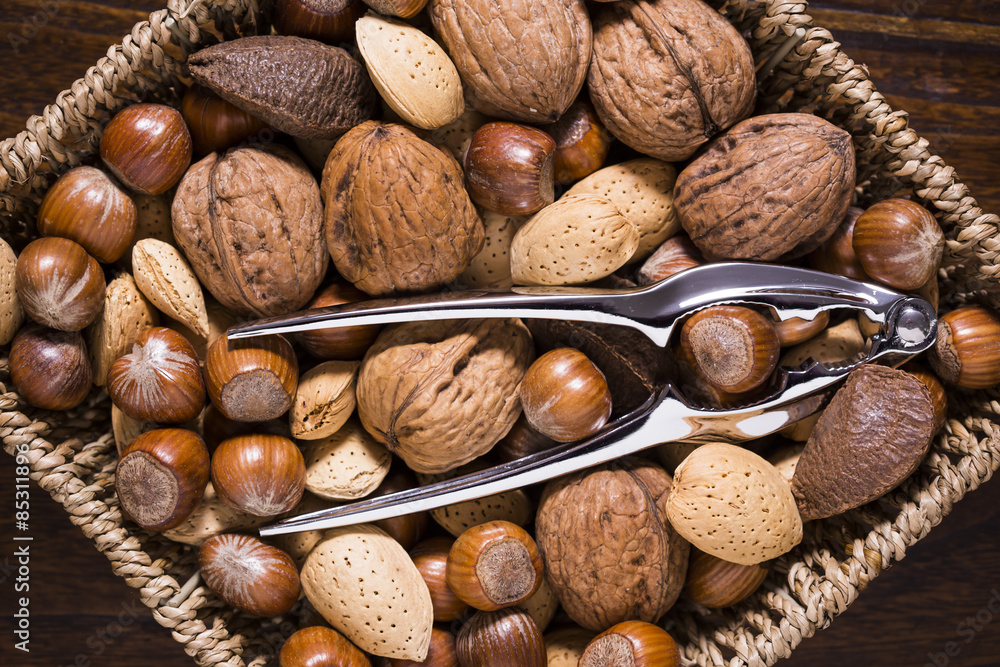 mixed nuts and nutcracker