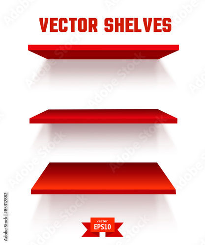 Empty red shelf on a white background. The elements of your desi