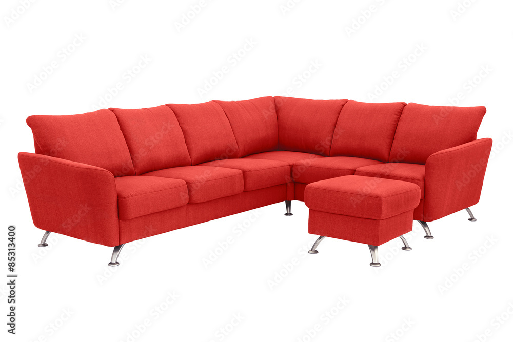 Red corner sofa. Stock Photo Adobe Stock