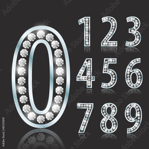 Shiny font of diamond vector illustration. Luxury number set.