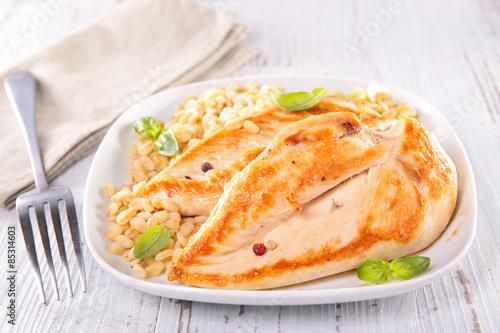 chicken breast and barley grain