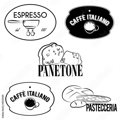 Italian coffee and pastry. Vector labels set.