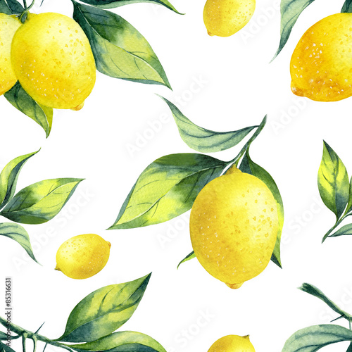 A seamless lemon pattern on white background.