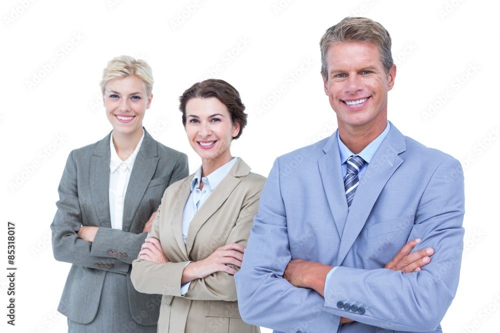 Businessman in a row with his business team Businessman in a row with his business team