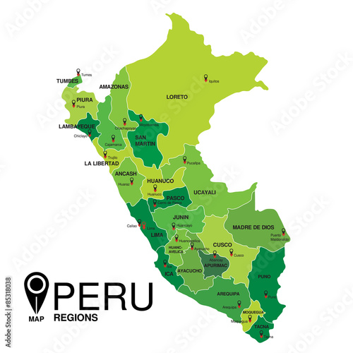 Peru green Map detailed vector