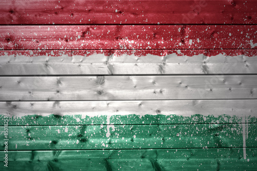painted hungarian flag on a wooden texture фототапет