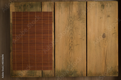 Cookbook background table/ Brown mat on wooden picnic table