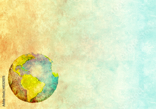 Abstract world map printed on paper texture