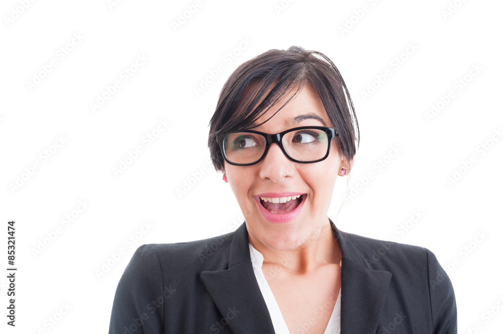 Happy and surprised woman with mouth open