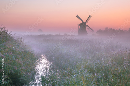 Polder landscape with traditional windmill