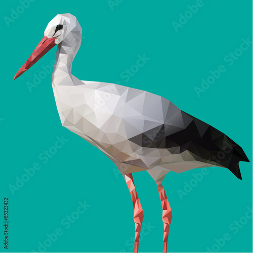 Abstract Low Poly White Stork, (Ciconia ciconia) - Vector Illustration