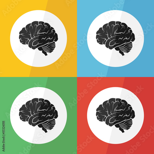 Brain icon ( flat design ) on different color background ( lateral view ) Use for Brain disease ( ischemic stroke , hemorrhagic stroke , brain tumor , etc )