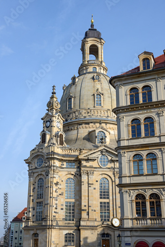 Frauenkirche on background of bright blue sky, Dresden, Saxony, © vaz1