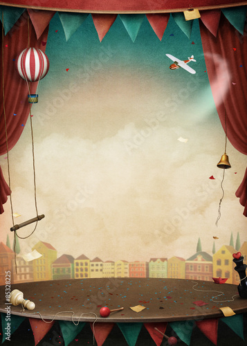 Bright background with various circus objects for illustrations and posters photo
