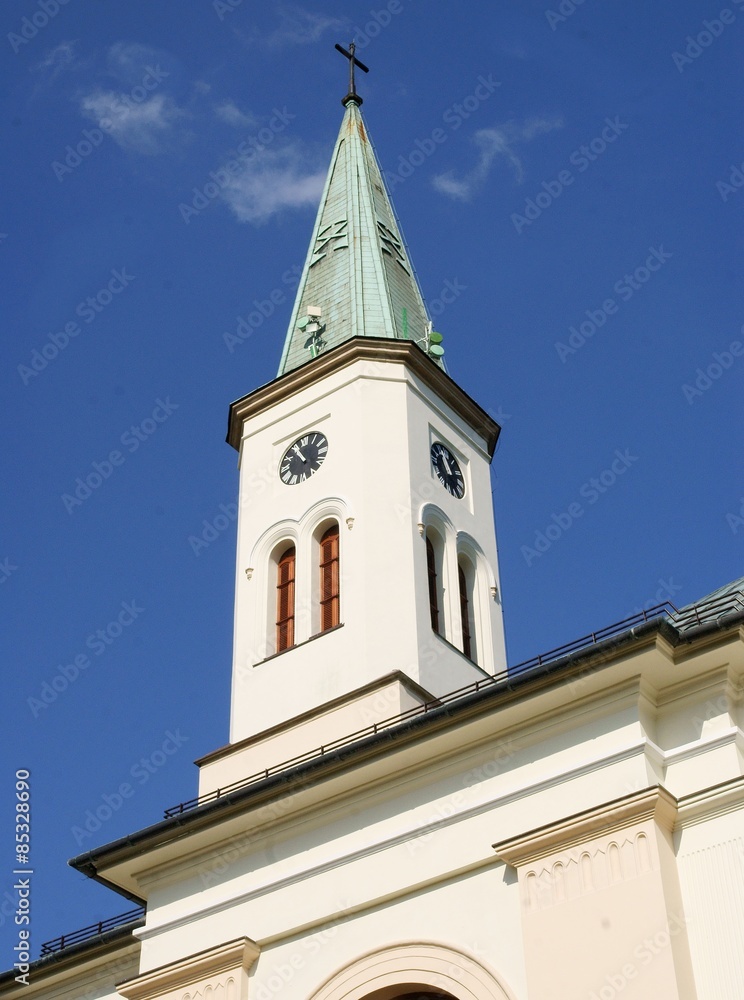 tower of protestant church in USTRON