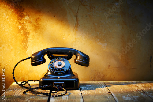 Black old Bakelite telephone photo