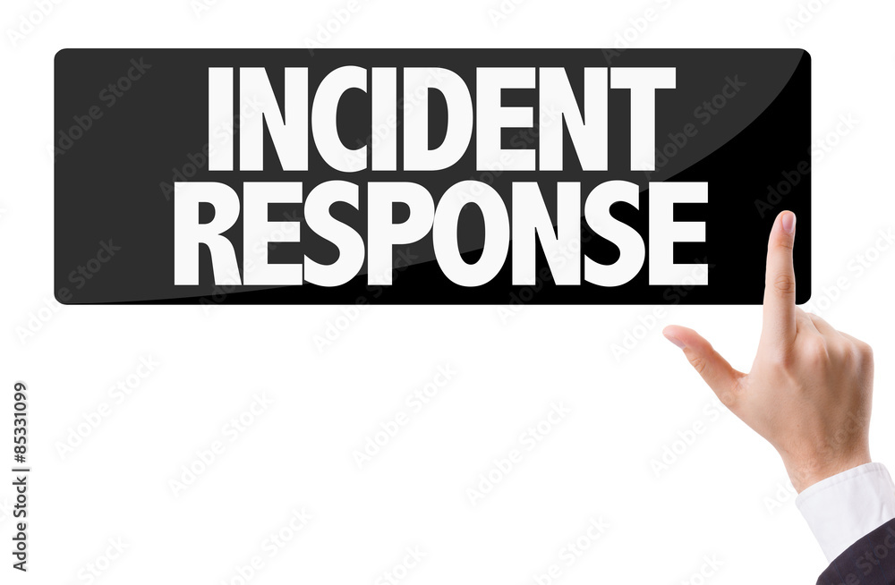 Naklejka premium Businessman pressing button with the text: Incident Response