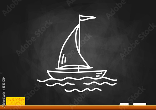 Drawing of sailboat on blackboard