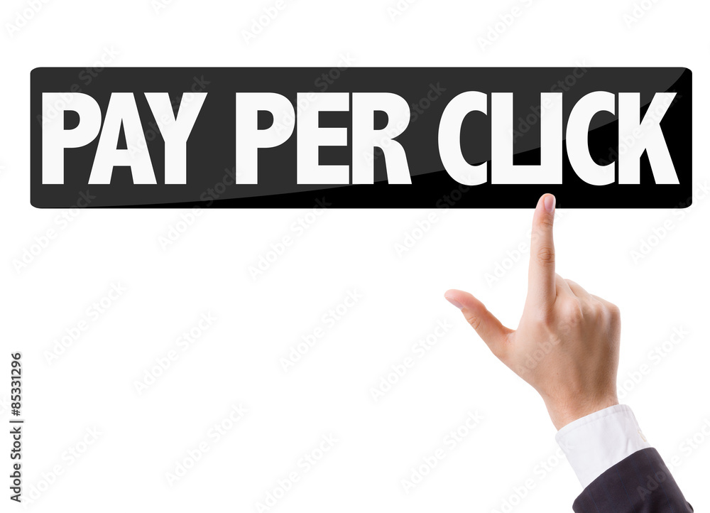 Businessman pressing button with the text: Pay Per Click Businessman pressing button with the text: Pay Per Click