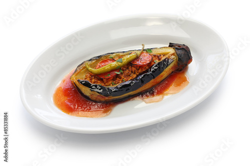 karniyarikv, stuffed eggplant, turkish cuisine  isolated on white background photo