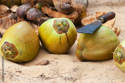 Coconuts with  knife