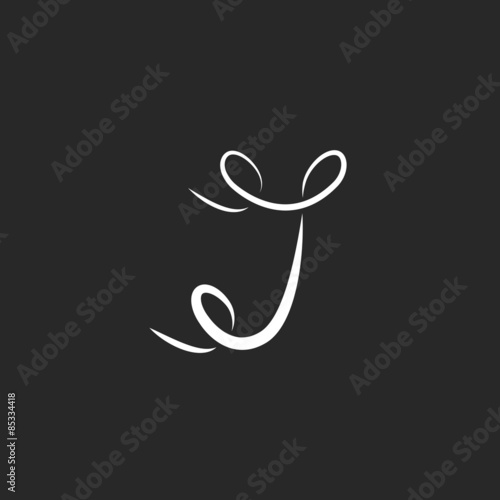 letter J logo with curls, tattoo monogram design lettering