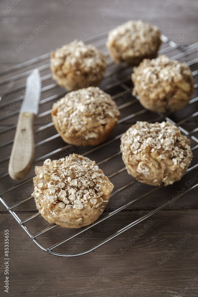 Apple oat muffins on cooling grid Apple oat muffins on cooling grid