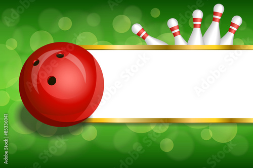 Background abstract green gold stripes bowling red ball frame 