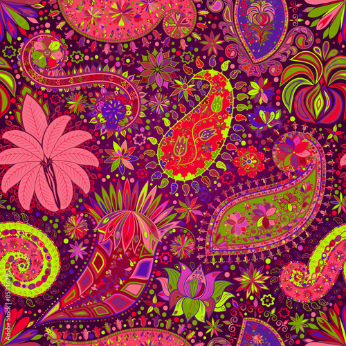 Vintage floral motif ethnic seamless background.