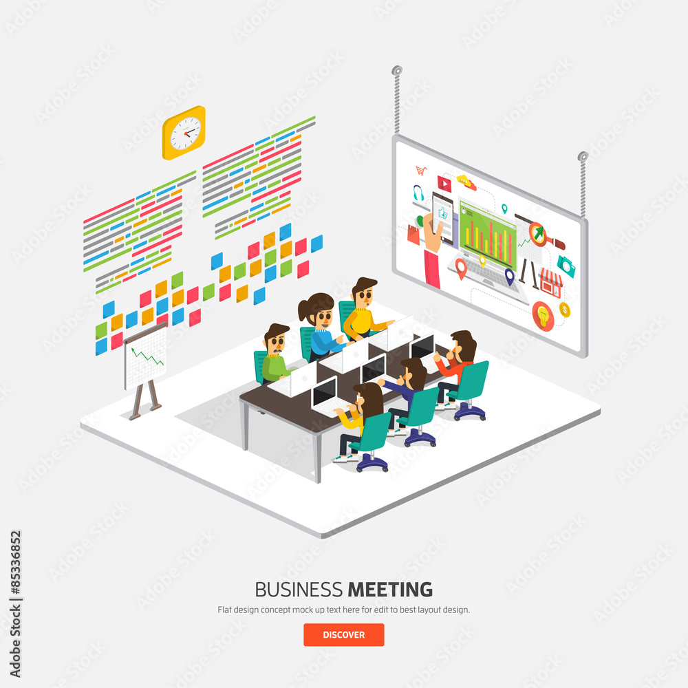 Isometric flat design on table business concept 