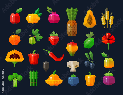 fruits and vegetables icons set. vector. flat illustration