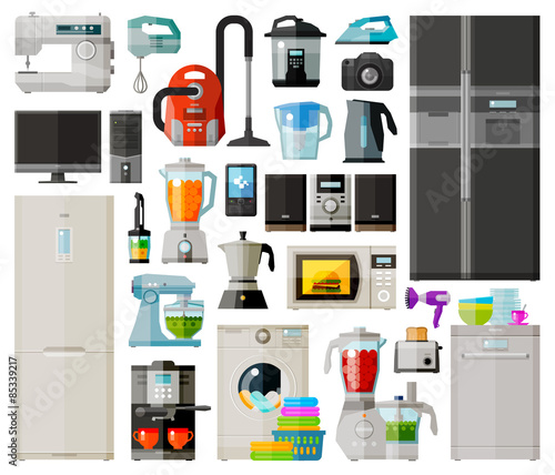 collection of home appliances. icons set. vector. flat