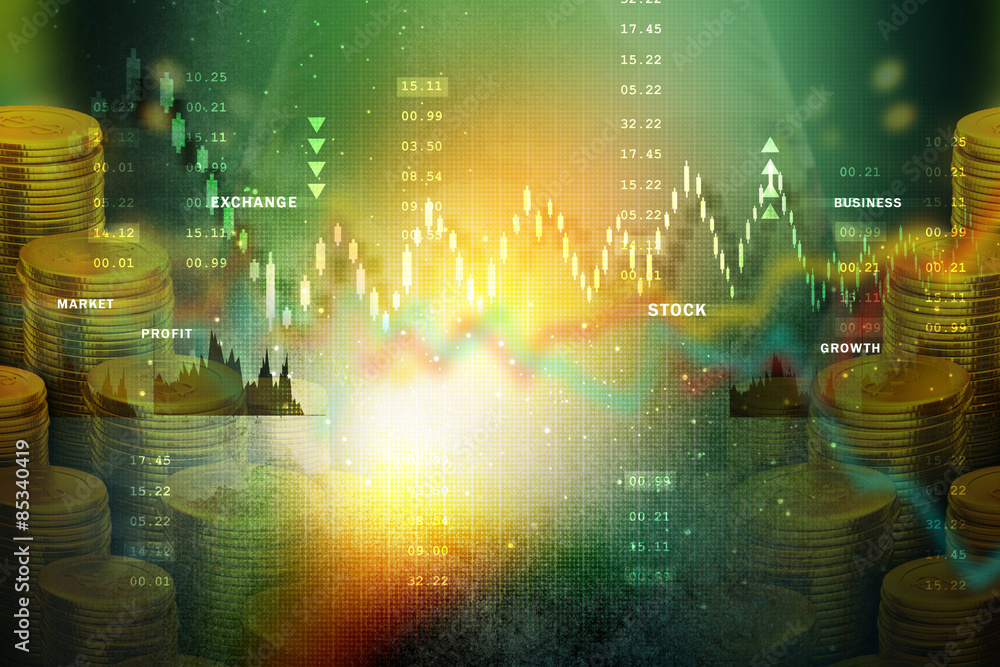 Gold coins with financial stock chart Gold coins with financial stock chart