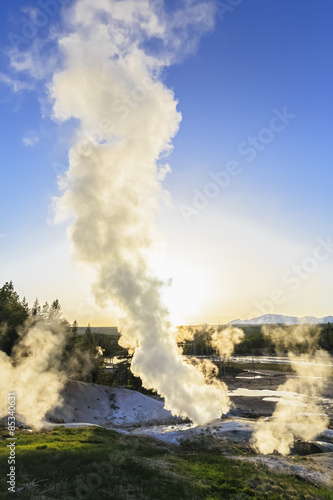 USA, Wyoming, Yellowstone National Park, Norris Geyser Basin, Ledge Geyser, Valentine Geyser, Black Growler Steam Vent photo