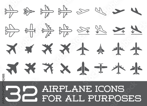 Aircraft or Airplane Icons Set Collection Vector Silhouette
 photo