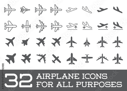 Aircraft or Airplane Icons Set Collection Vector Silhouette
