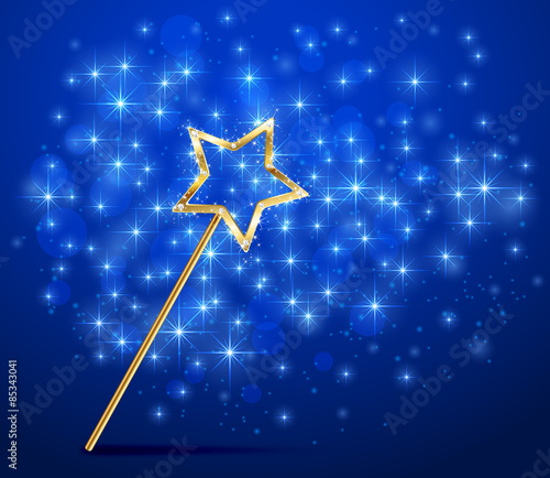 Sparkle magic wand on blue background