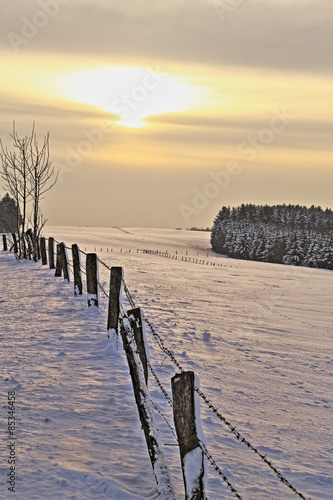 Winterlandschaft mit Stacheldrahtzaun © mitifoto