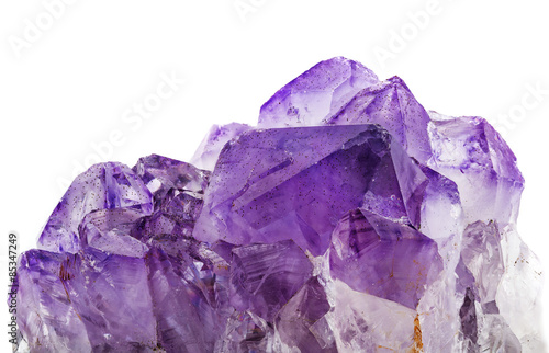 amethyst crystals on white background