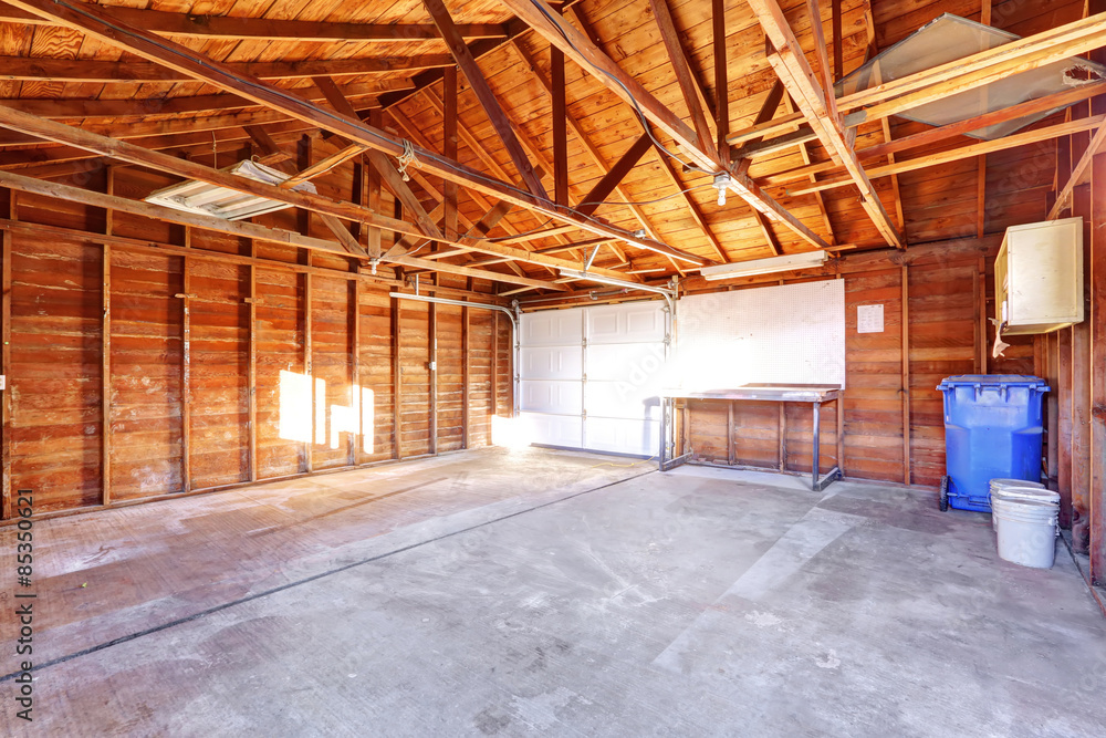 Fototapeta premium Large garage with concrete floor.